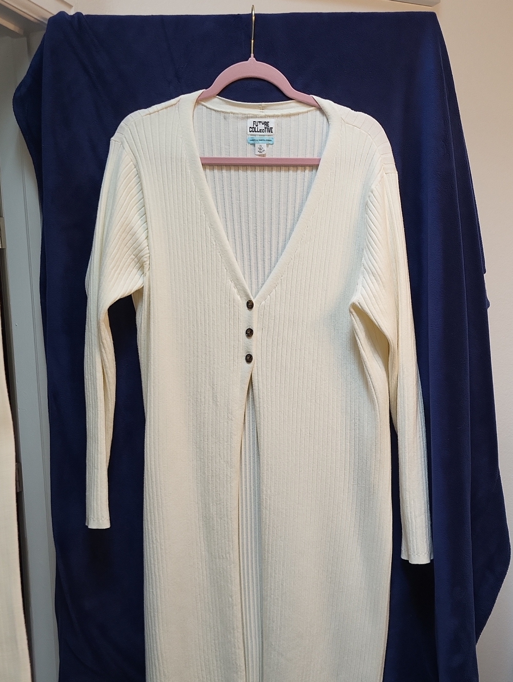 Cream Ribbed Longline Button-Front Sweater